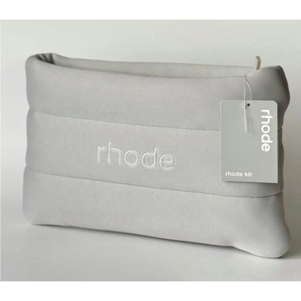 Rhode Skin Puffy Makeup Bag Grey Quilted Cosmetic Pouch